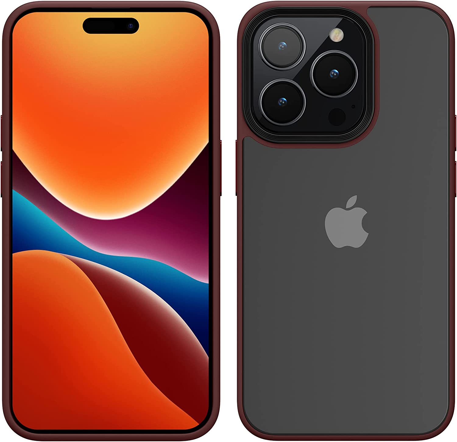 KW iPhone 14 Pro Σκληρή Θήκη με Πλαίσιο Σιλικόνης - Tawny Red / Matte Διάφανη - 59091.190