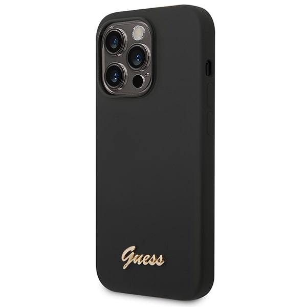 Guess iPhone 14 Pro Silicone Metal Logo Script Θήκη Σιλικόνης - Black - GUHCP14LSLSMK