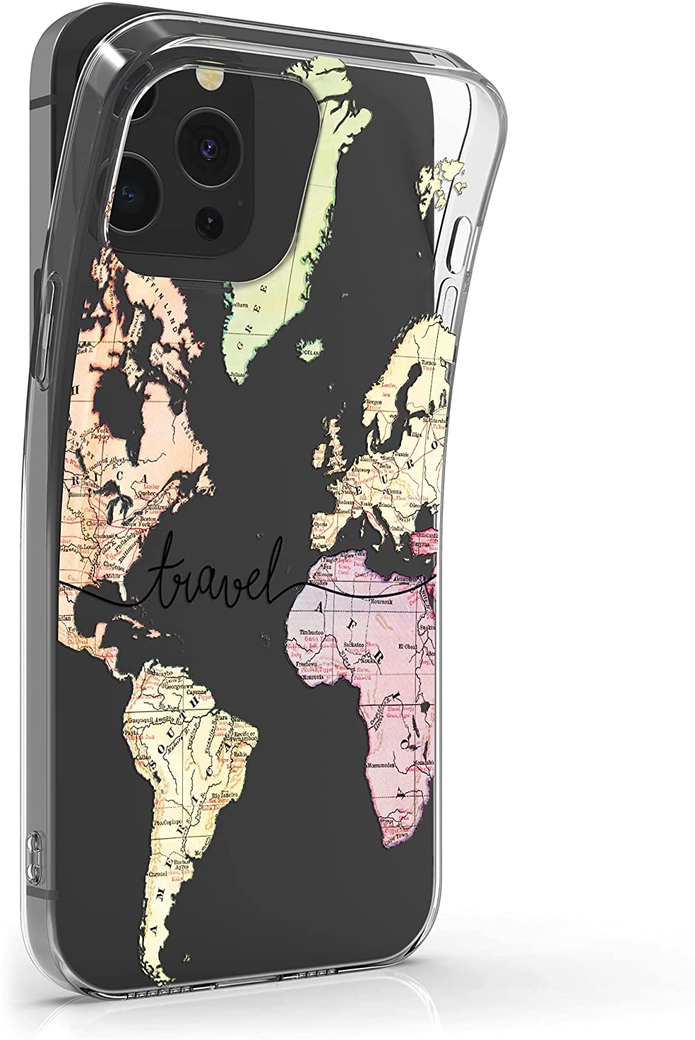 KW iPhone 13 Pro Max Θήκη Σιλικόνης TPU Design Travel - Διάφανη / Black / Multicolor - 55974.01