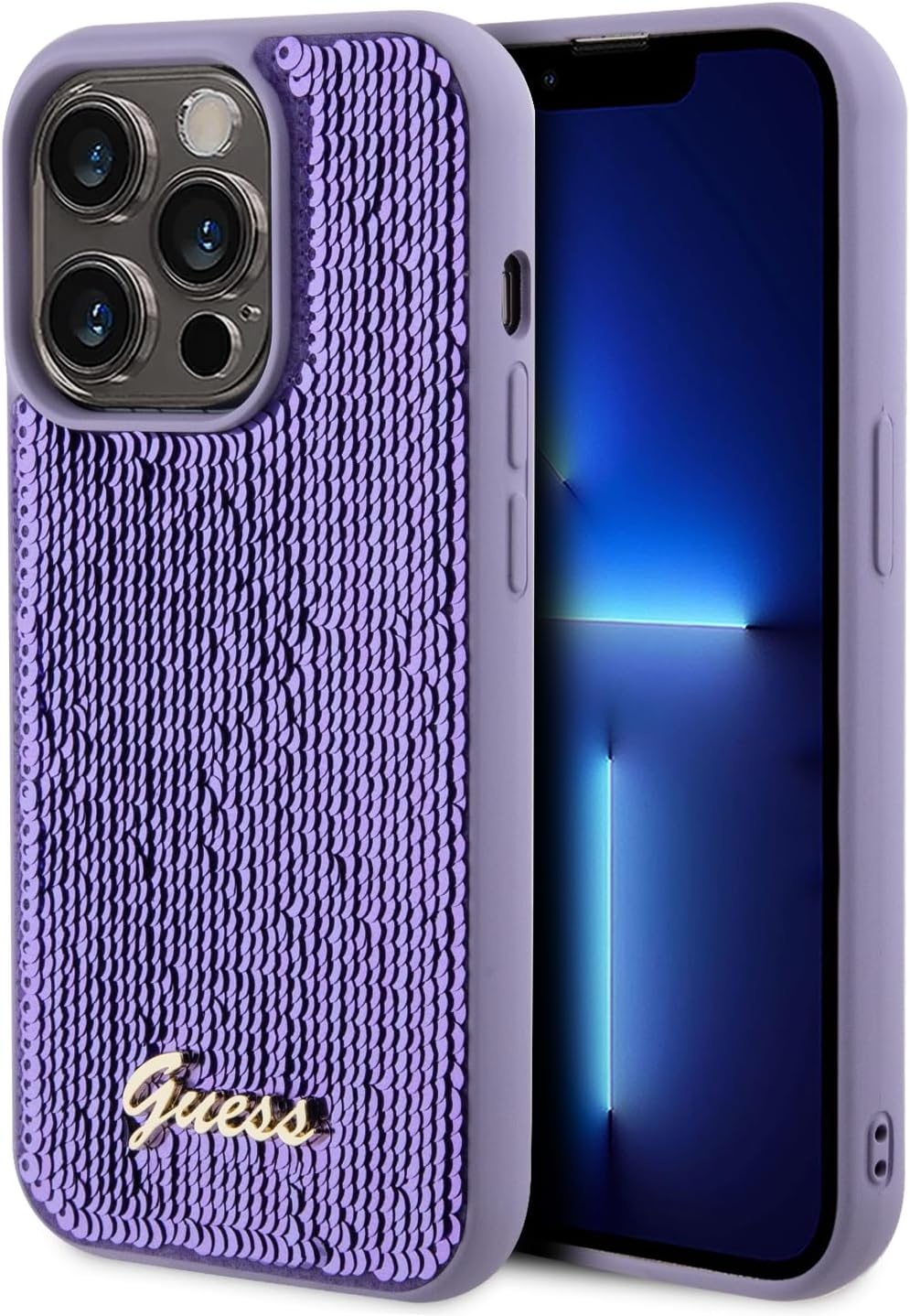 Guess iPhone 15 Pro Max - Sequin Script Metal Σκληρή Θήκη με Επένδυση από Παγέτες - Purple - GUHCP15XPSFDGSU