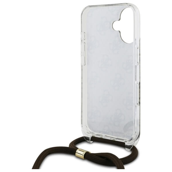 Guess iPhone 16 - Crossbody Cord 4G Print - Σκληρή Θήκη με Πλαίσιο Σιλικόνης και Λουράκι - Brown- GUHCP16SHC4SEW