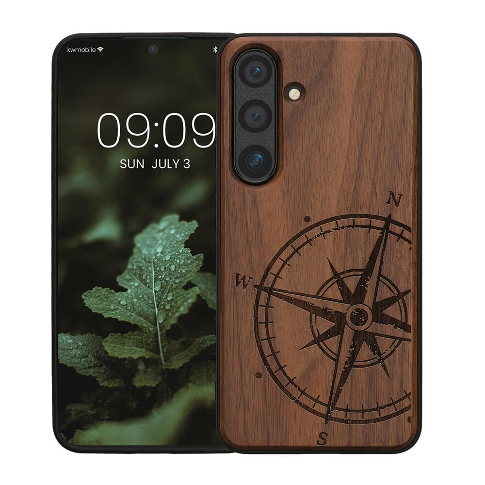 KW Samsung Galaxy S24 Θήκη από Φυσικό Ξύλο - Design Compass Vintage - Dark Brown