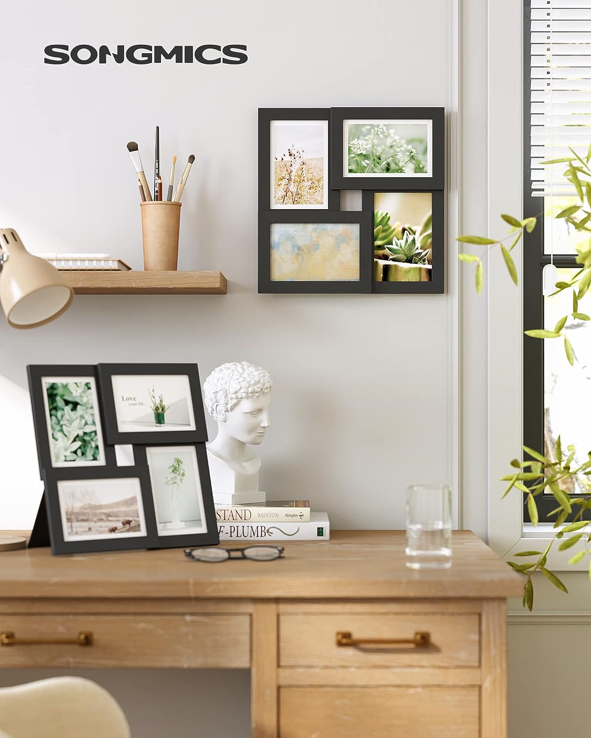 Songmics Ξύλινη Κορνίζα για 4 Φωτογραφίες 10 x 15 cm - Black - RPF25BK