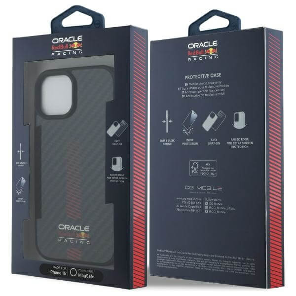Red Bull iPhone 15 - Carbon Fiber Power Bar - MagSafe Σκληρή Θήκη με Πλαίσιο Σιλικόνης - Black - RBHMP15S24CFGSMK