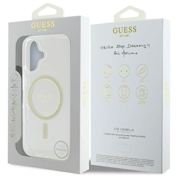 Guess iPhone 16 Plus - IML Glitter Circle MagSafe - Σκληρή Θήκη με Πλαίσιο Σιλικόνης - Clear - GUHMP16MHFGERET