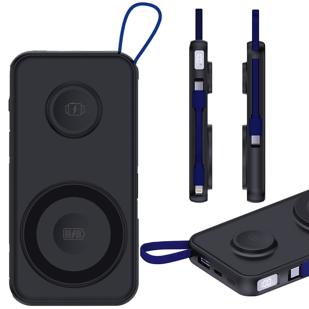 3MK PowerBank PastelUp 10000mAh 22.5W με 1 Θύρα USB / 1 Θύρα Type-C / 1 Ενσωματωμένο Καλώδιο Type-C και 1 Καλώδιο Type-C to Lightning - Black