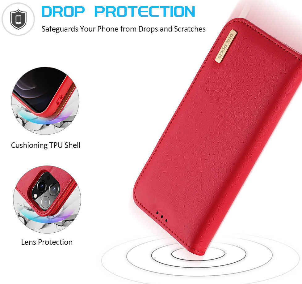 Dux Ducis iPhone 13 Pro Hivo Θήκη Πορτοφόλι Stand από Γνήσιο Δέρμα - Red