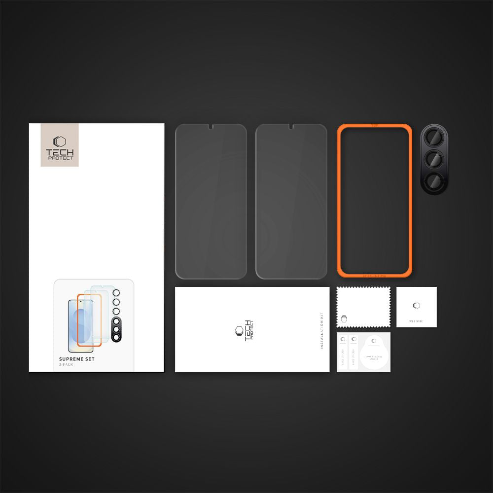 Tech-Protect Samsung Galaxy S25 Plus Supreme Set - Σετ με 2 Tempered Glass Αντιχαρακτικά Γυαλιά Οθόνης και 1 Αντιχαρακτικό Γυαλί για την Κάμερα - Διάφανα