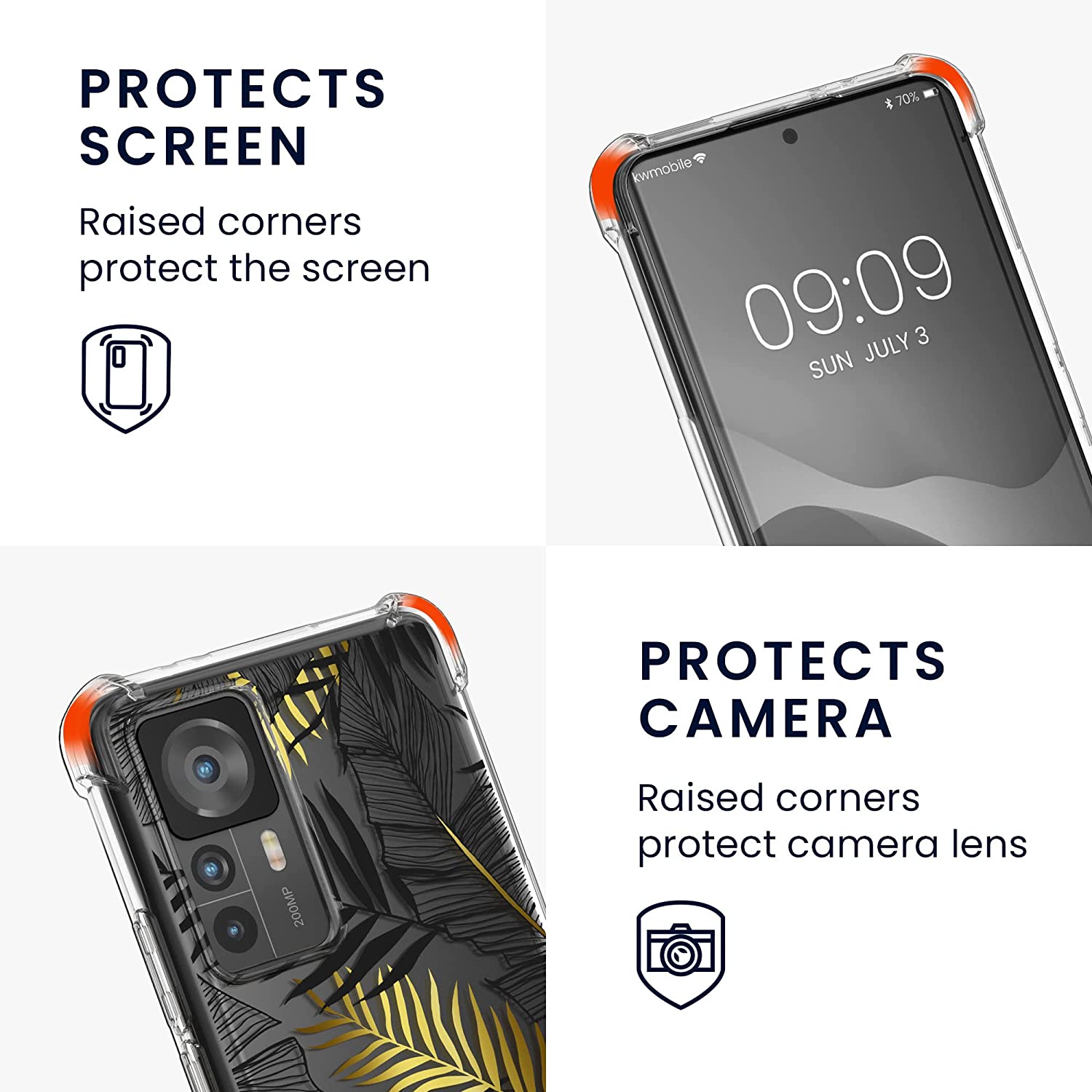 KW Xiaomi 12T / 12T Pro Θήκη Σιλικόνης TPU με Λουράκι Design Palm Leaves - Yellow / Grey / Διάφανη - 60216.02