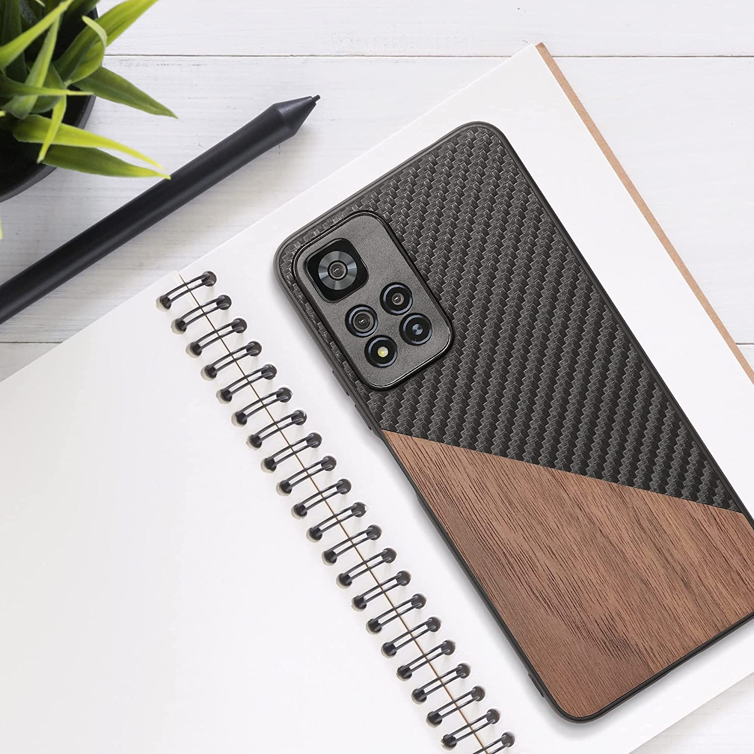 KW Xiaomi Redmi Note 11 Pro+ 5G Θήκη από Φυσικό Ξύλο και Carbon - Dark Brown / Black - 58912.01