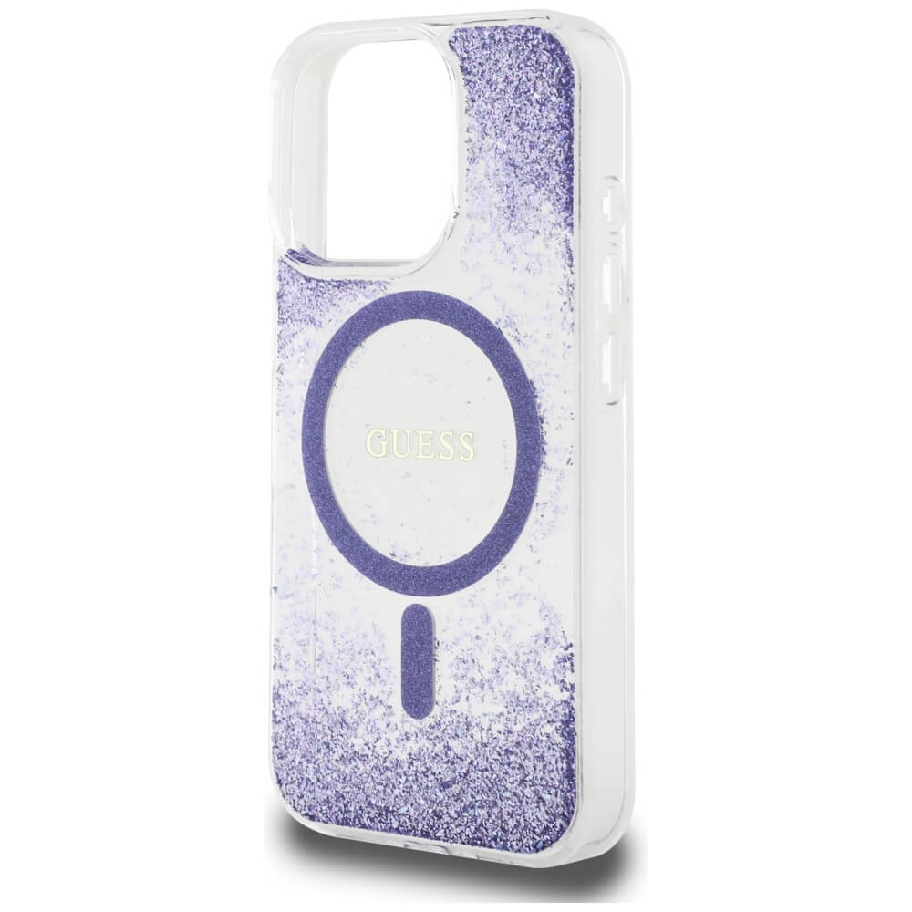 Guess iPhone 16 Pro Max - HC Resin Bottom Glitter - MagSafe Σκληρή Θήκη με Πλαίσιο Σιλικόνης - Purple - GUHMP16XRGRGEU