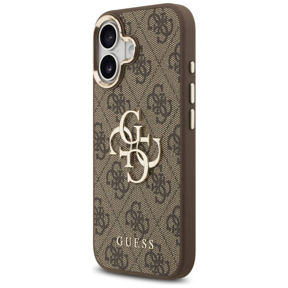 Guess iPhone 17 - 4G Big 4G Classic Logo - Σκληρή Θήκη με Πλαίσιο Σιλικόνης και Επένδυση από Οικολογικό Δέρμα - Brown / Gold - GUHCP17S4GMGCBR