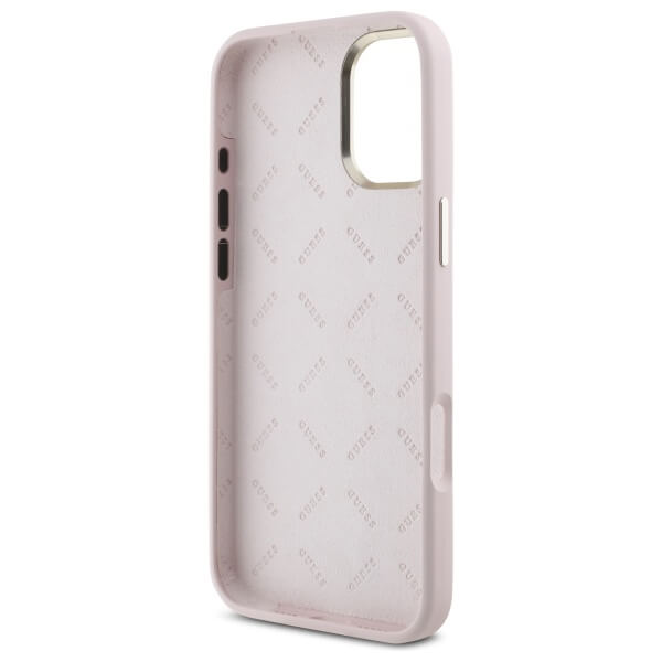 Guess iPhone 16 Plus - Silicone Script Metal Logo and Frame - Σκληρή Θήκη με Πλαίσιο Σιλικόνης - Pink - GUHCP16MSMBSLP