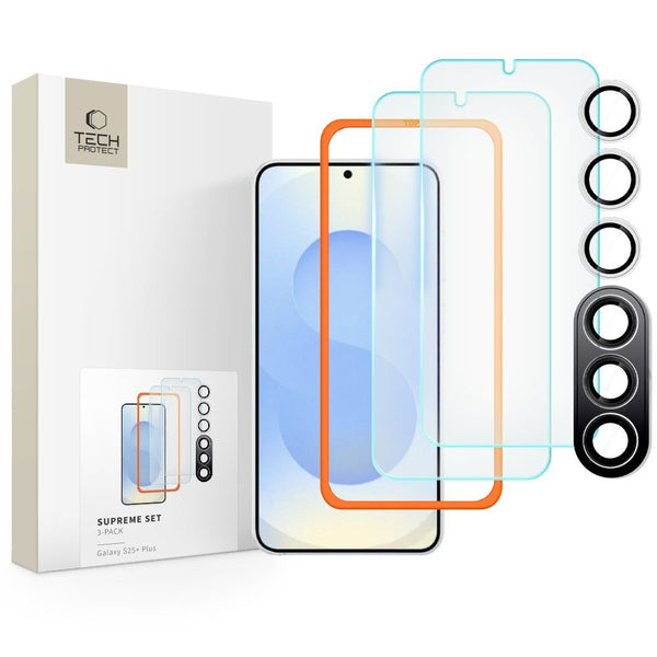 Tech - Protect Samsung Galaxy S25 Plus Supreme Set - Σετ με 2 Tempered Glass Αντιχαρακτικά Γυαλιά Οθόνης και 1 Αντιχαρακτικό Γυαλί για την Κάμερα - Διάφανα