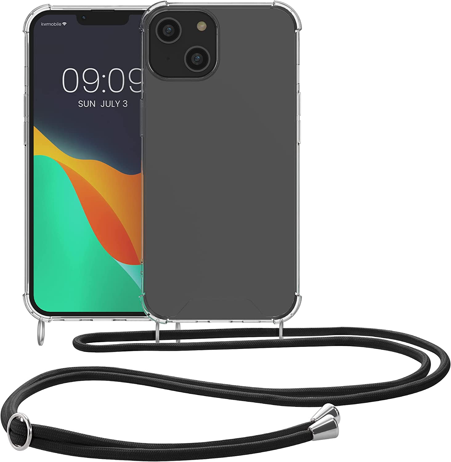 KW iPhone 14 Θήκη Σιλικόνης TPU με Λουράκι - Διάφανη / Black - 59108.01