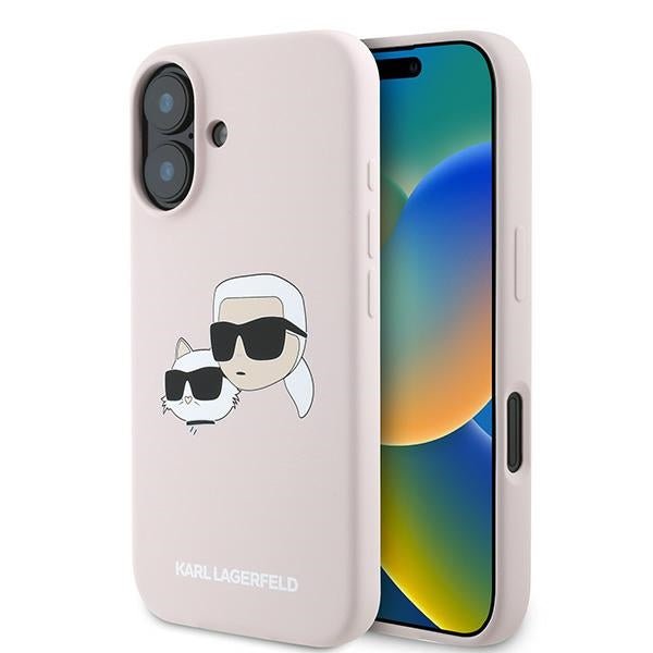 Karl Lagerfeld iPhone 16 Plus - Silicone Double Heads Print - Θήκη Σιλικόνης με MagSafe - Pink - KLHMP16MSKCHPPLP
