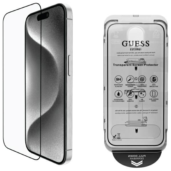 Guess iPhone 16 - 2.5D Outline - Full Screen Tempered Glass Αντιχαρακτικό Γυαλί Οθόνης - Black
