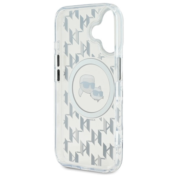 Karl Lagerfeld iPhone 16 - IML Monogram Karl and Choupette Head MagSafe - Σκληρή Θήκη με Πλαίσιο Σιλικόνης - Clear - KLHMP16SHMCKMHT