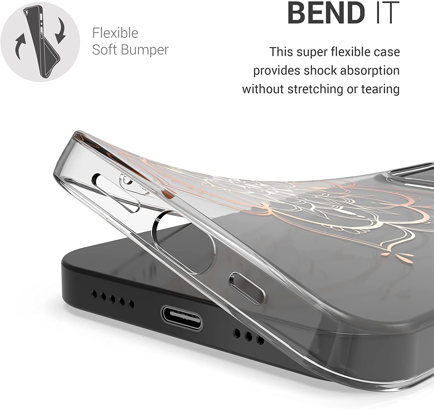 KW iPhone 13 Pro Θήκη Σιλικόνης TPU Design Flowers Twins - Διάφανη / Rose Gold - 57144.03