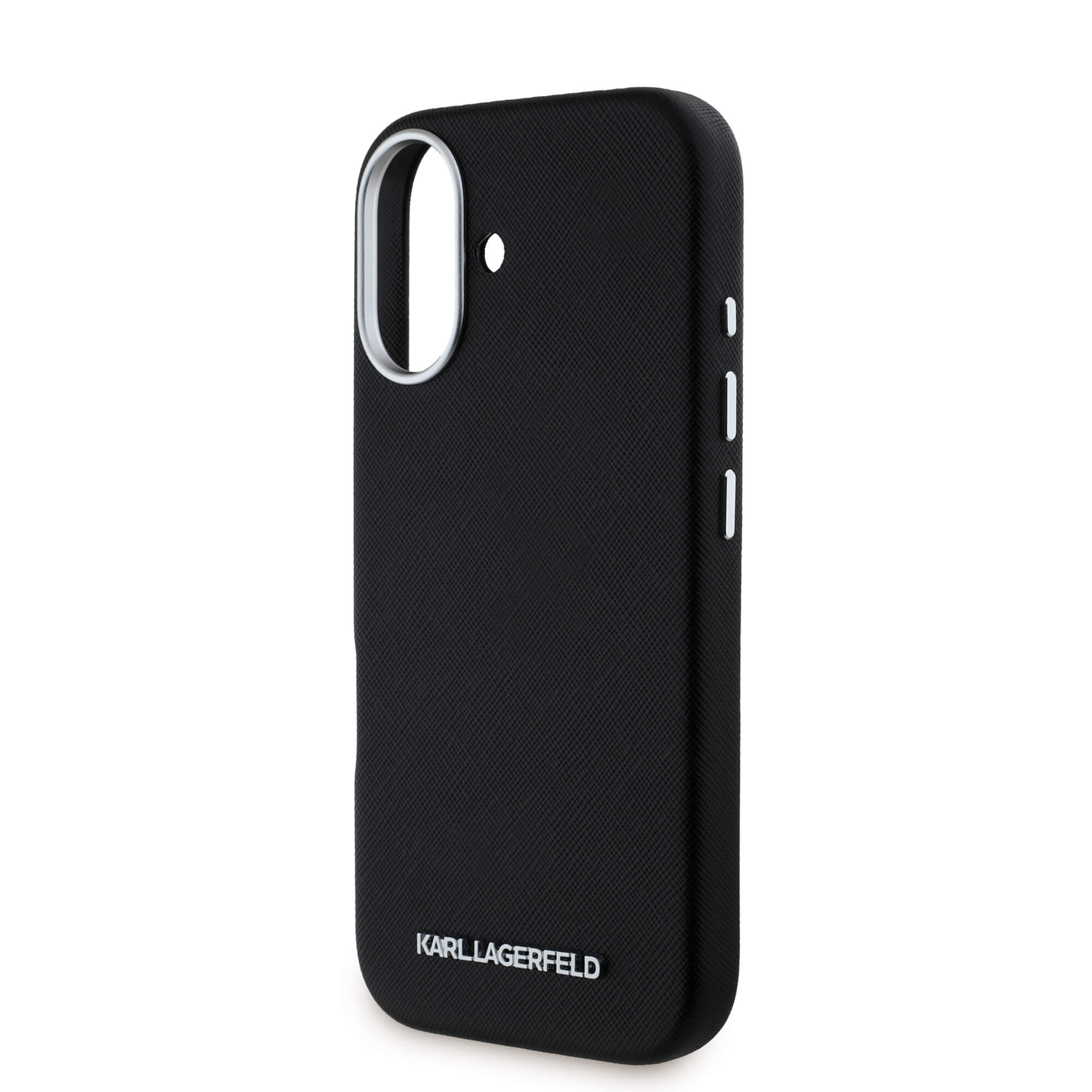 Karl Lagerfeld iPhone 16 - Saffiano Full Wrapped Elongated Metal Logo - MagSafe Σκληρή Θήκη με Επένδυση Συνθετικού Δέρματος και Πλαίσιο Σιλικόνης - Black - KLHMP16SPSAFWMCK