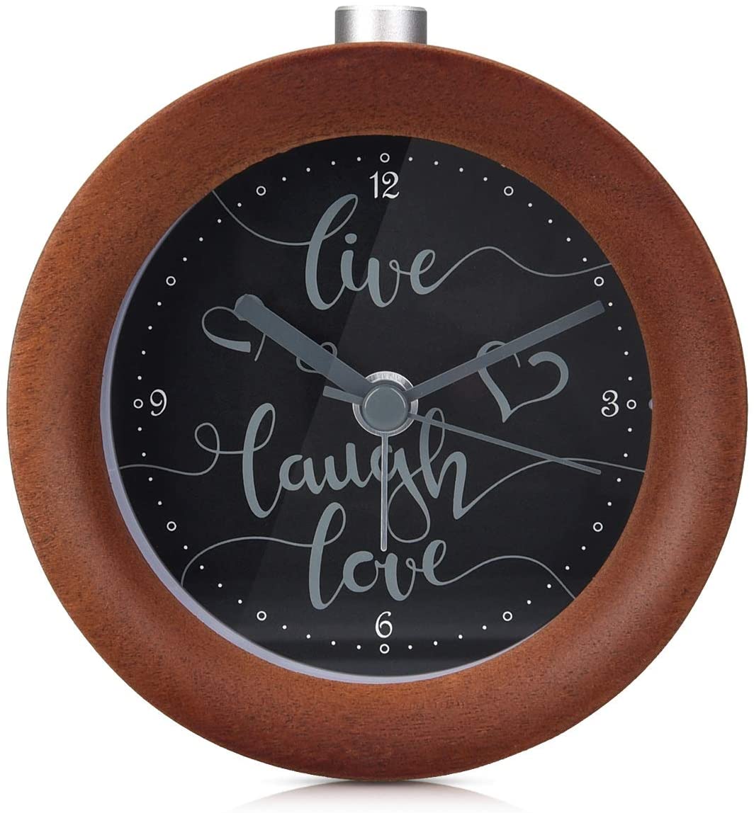 Navaris Analogue Wood Alarm Clock Design Live / Laugh / Love - Αναλογικό Επιτραπέζιο Ρολόι και Ξυπνητήρι - Dark Brown - 46269.18.05