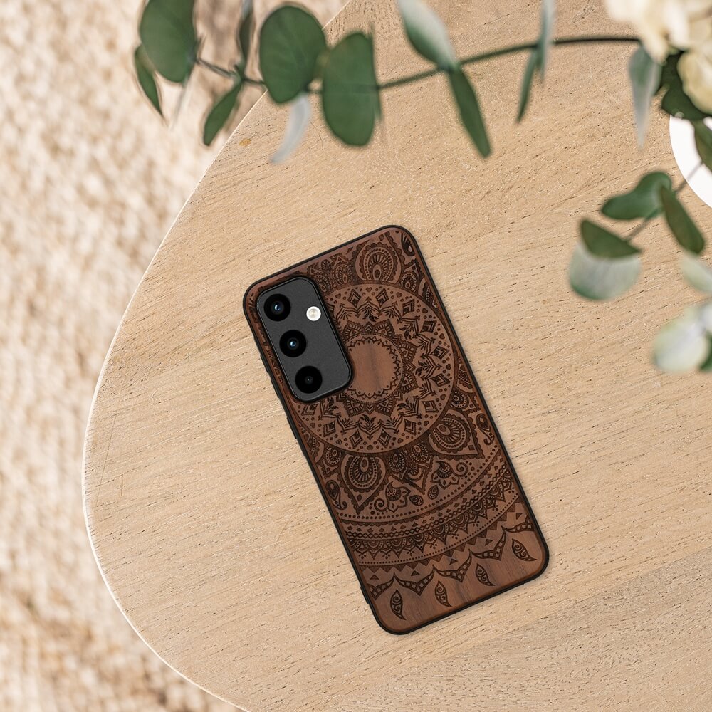 KW Samsung Galaxy A55 5G Θήκη από Φυσικό Ξύλο - Design Indian Sun - Dark Brown