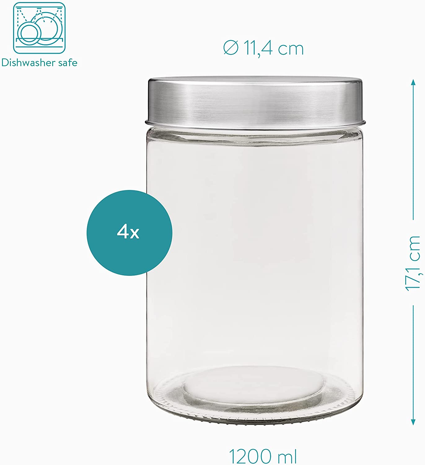 Navaris Glass Storage Jars Set Σετ 4 Γυάλινα Βάζα Αποθήκευσης - 1.2L - Διάφανα - 53173.01.04