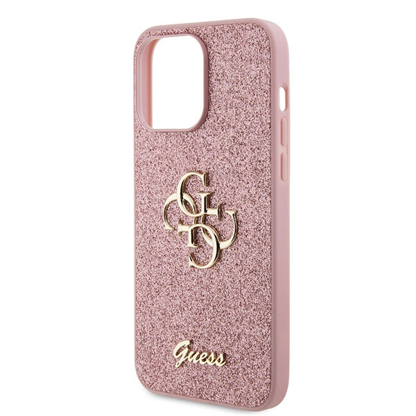 Guess iPhone 15 Pro Max Glitter Script Big 4G Σκληρή Θήκη με Πλαίσιο Σιλικόνης - Pink - GUHCP15XHG4SGP