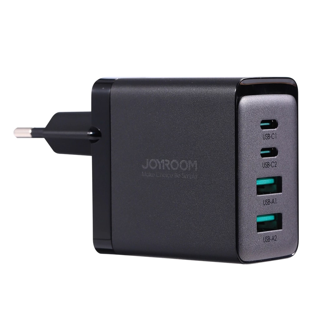 JOYROOM JR-TCG02 GAN 67W Οικιακός Φορτιστής Γρήγορης Φόρτισης με 2 Θύρες Type-C και 2 Θύρες USB και Καλώδιο Type-C to Type-C 100W - Black