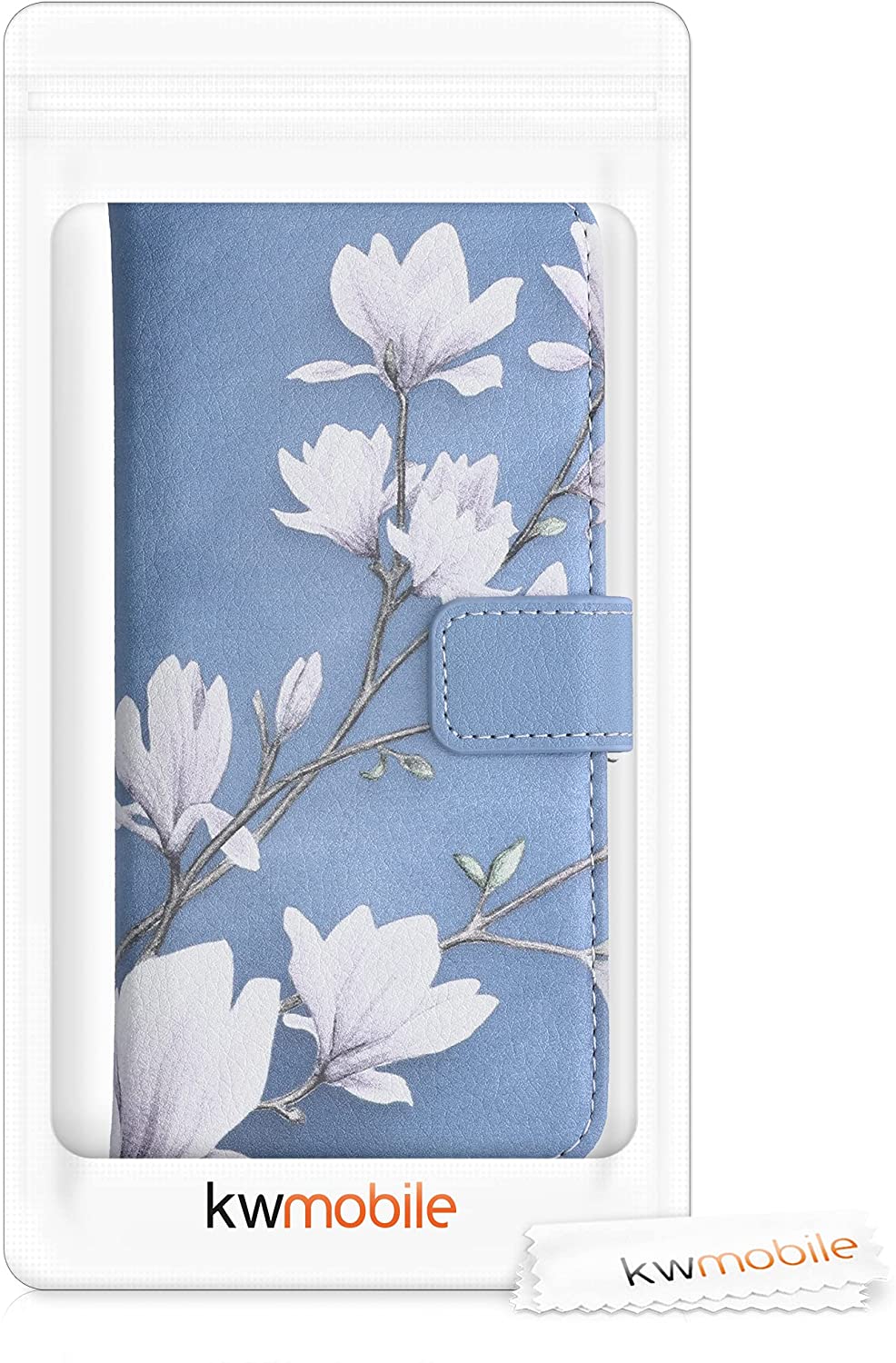 KW Samsung Galaxy A52 / A52 5G / A52s 5G Θήκη Πορτοφόλι Stand - Design Magnolias - White / Blue / Grey - 54349.02