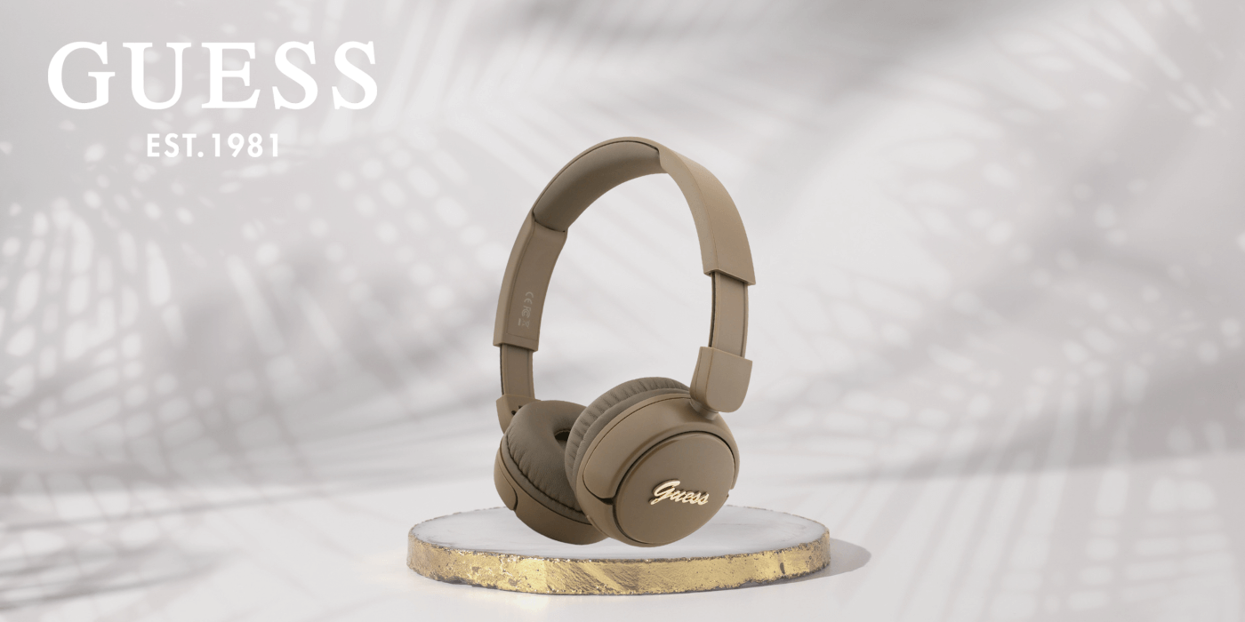 Guess Over-Ear Metal Logo Script - Ασύρματα Bluetooth Ακουστικά - Brown