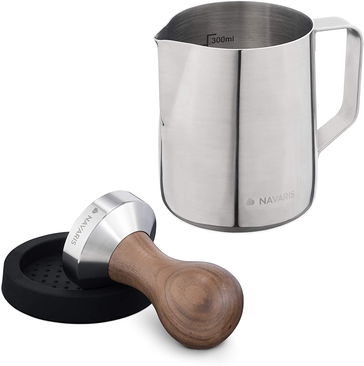 Navaris Πατητήρι Εσπρέσο με Βάση Σιλικόνης και Κανάτα Γάλακτος - Silver - 53238.01.02