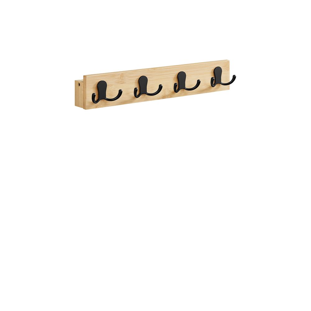 Songmics Επιτοίχια Ξύλινη Κρεμάστρα από Μπαμπού με 4 Μεταλλικούς Γάντζους και Ράφι - Natural Beige - LCR006N01