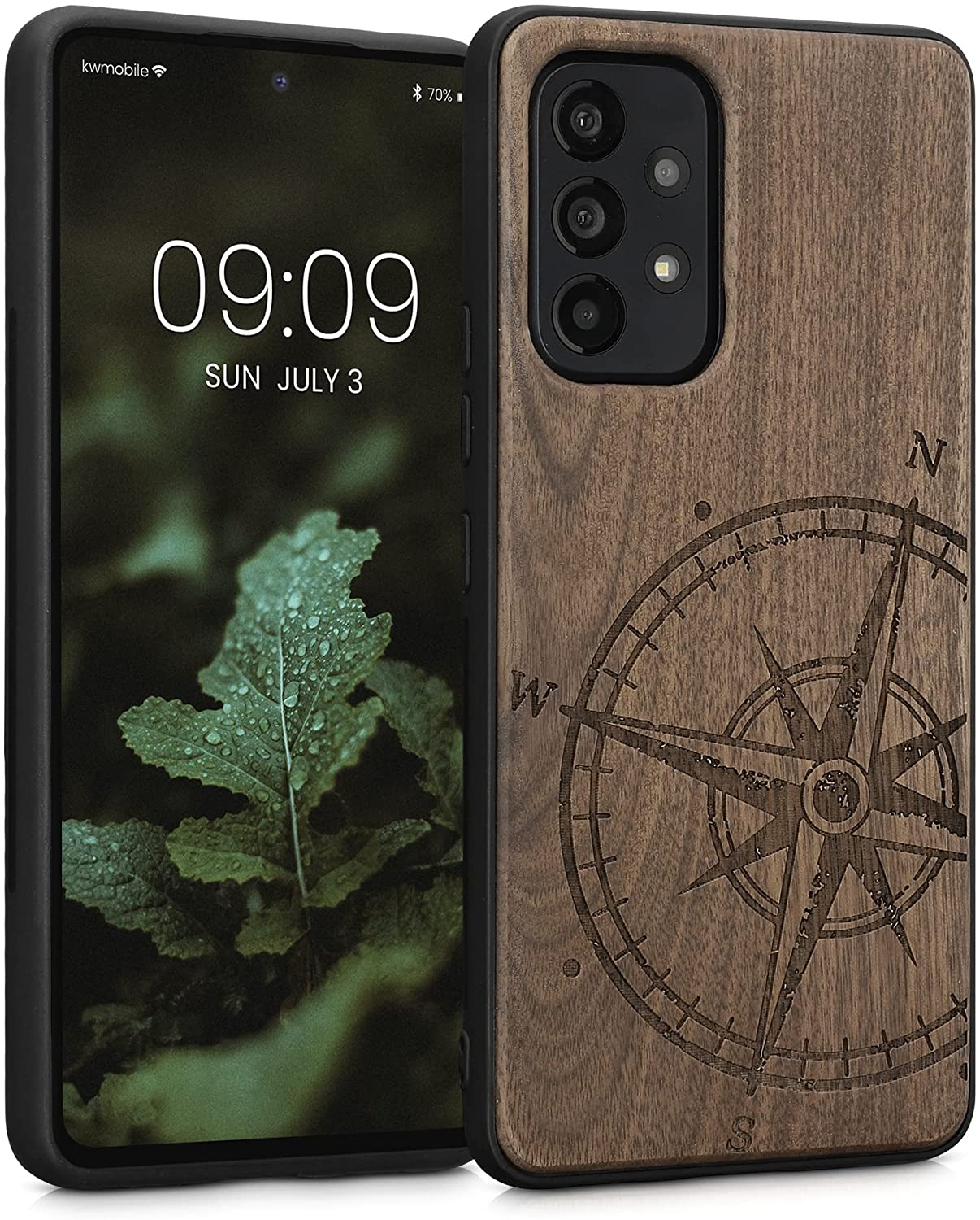 KW Samsung Galaxy A53 5G Θήκη από Φυσικό Ξύλο - Design Navigational Compass - Dark Brown - 58317.02