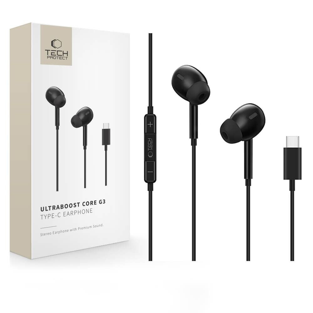 Tech-Protect Ενσύρματα Handsfree Ακουστικά με Βύσμα Type-C - Ultraboost Core G3 - Black