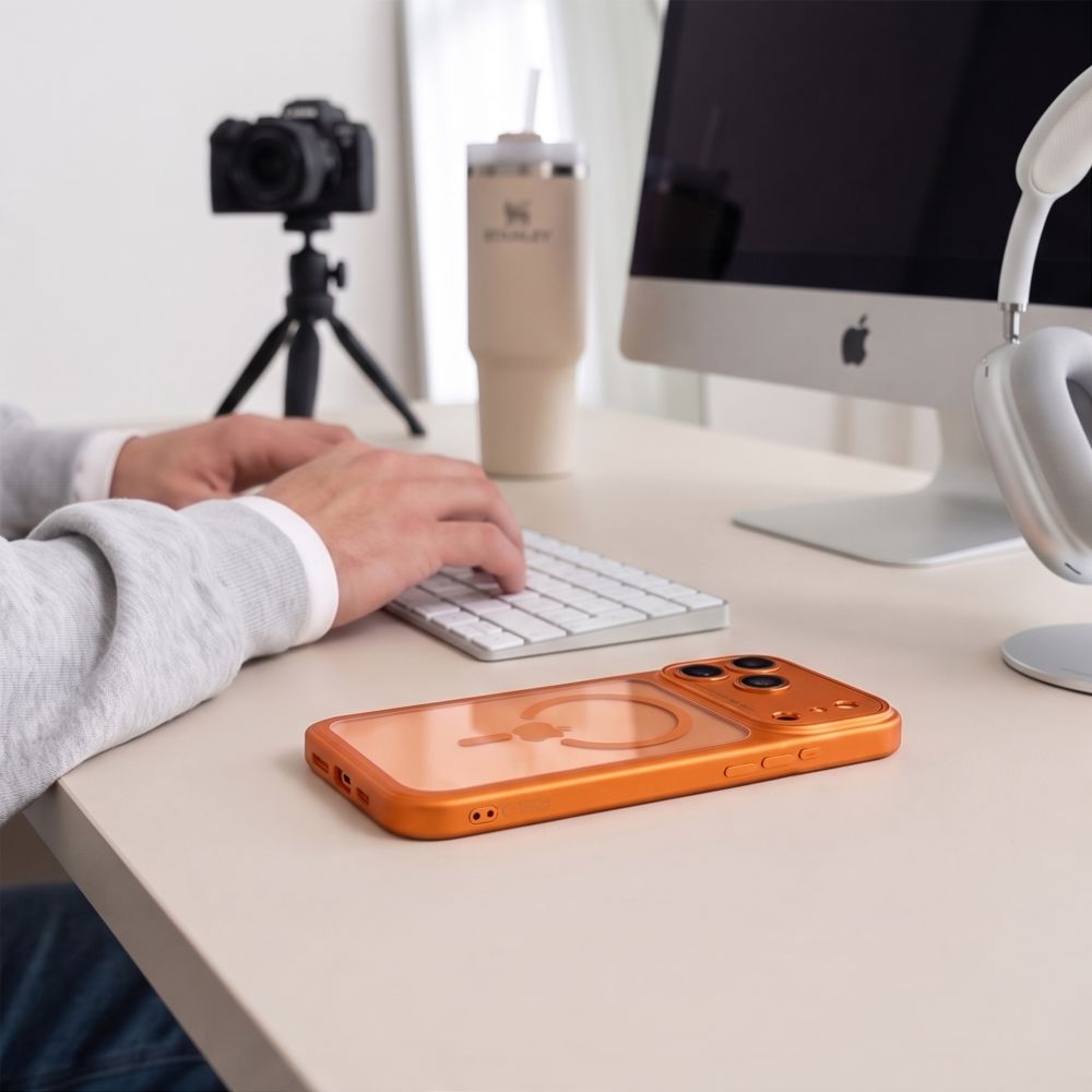 Tech-Protect iPhone 18 Pro / iPhone 17 Pro - Σκληρή Θήκη με Πλαίσιο Σιλικόνης και MagSafe - MagPeak MagSafe CC - Cosmic Orange / Clear
