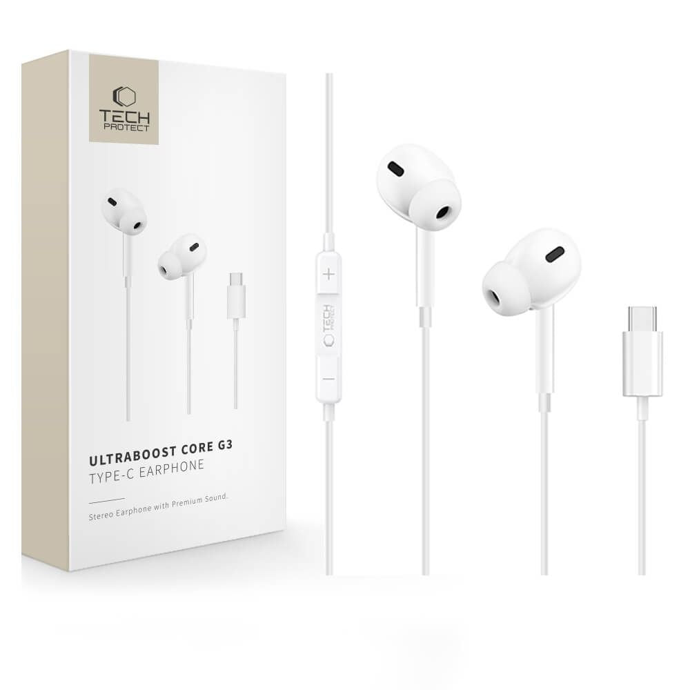 Tech-Protect Ενσύρματα Handsfree Ακουστικά με Βύσμα Type-C - Ultraboost Core G3 - White