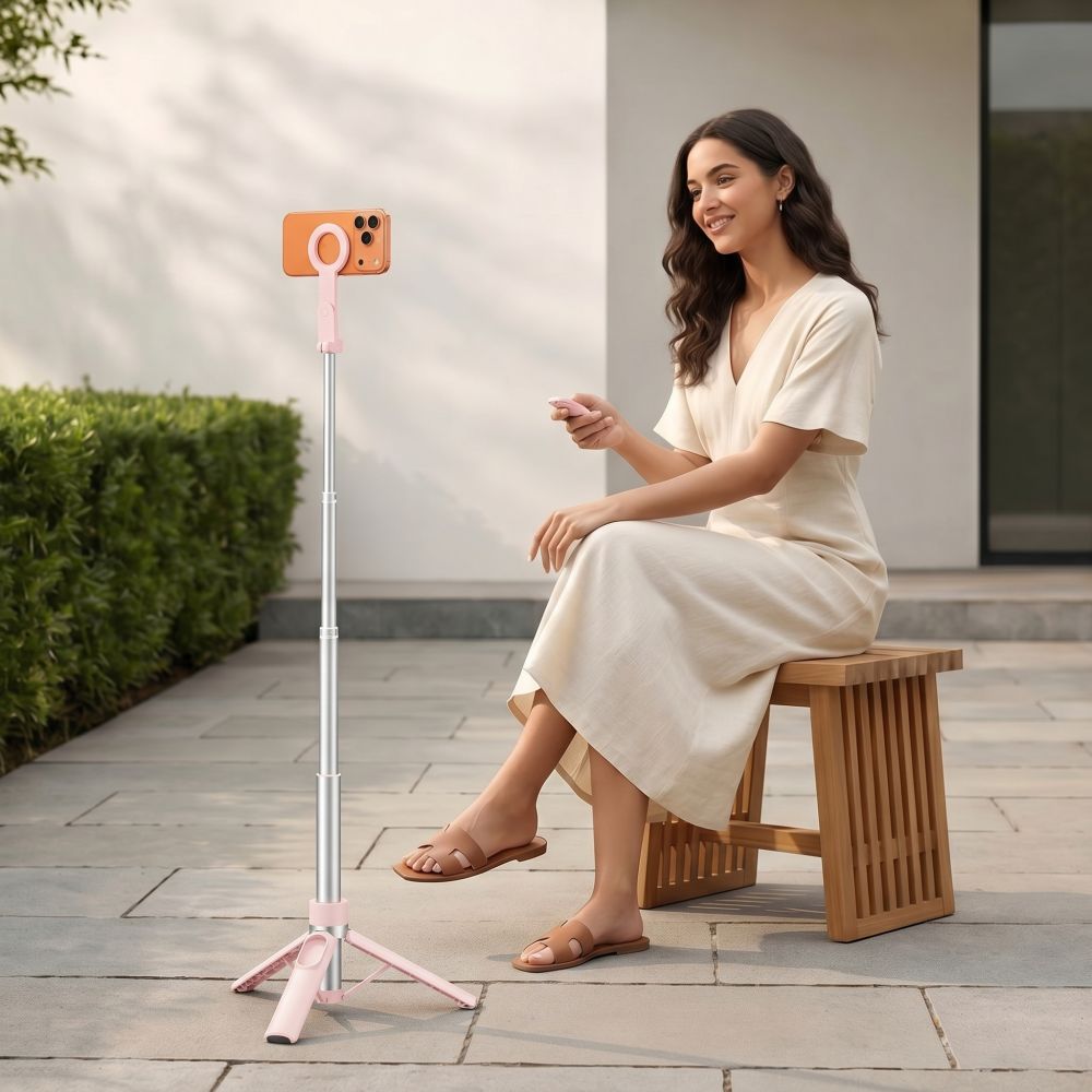 Tech-Protect Ασύρματο MagSafe Bluetooth Selfie Stick με Τρίποδο και Τηλεχειριστήριο - L11S - Pink