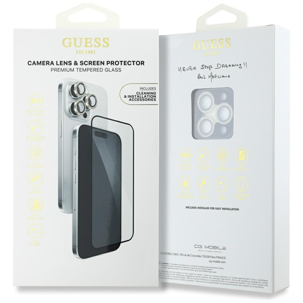 Guess iPhone 16 Pro Max - BP Rhinestone - Σετ με 1 Αντιχαρακτικό Γυαλί Οθόνης και 1 Αντιχαρακτικό Γυαλί για την Κάμερα - Gold