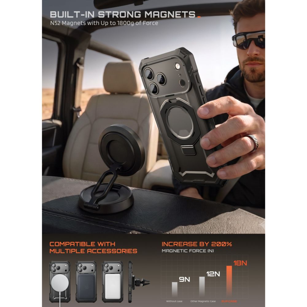 Supcase iPhone 18 Pro / iPhone 17 Pro - Σκληρή Θήκη με Προστασία Οθόνης και MagSafe / Stand - Grip Pro Mag - Black
