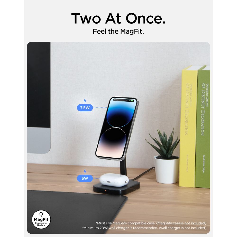 Spigen PF2100 Arcfield MagFit 7.5W Βάση Ασύρματης Φόρτισης MagSafe για Smartphones και Airpods - Black