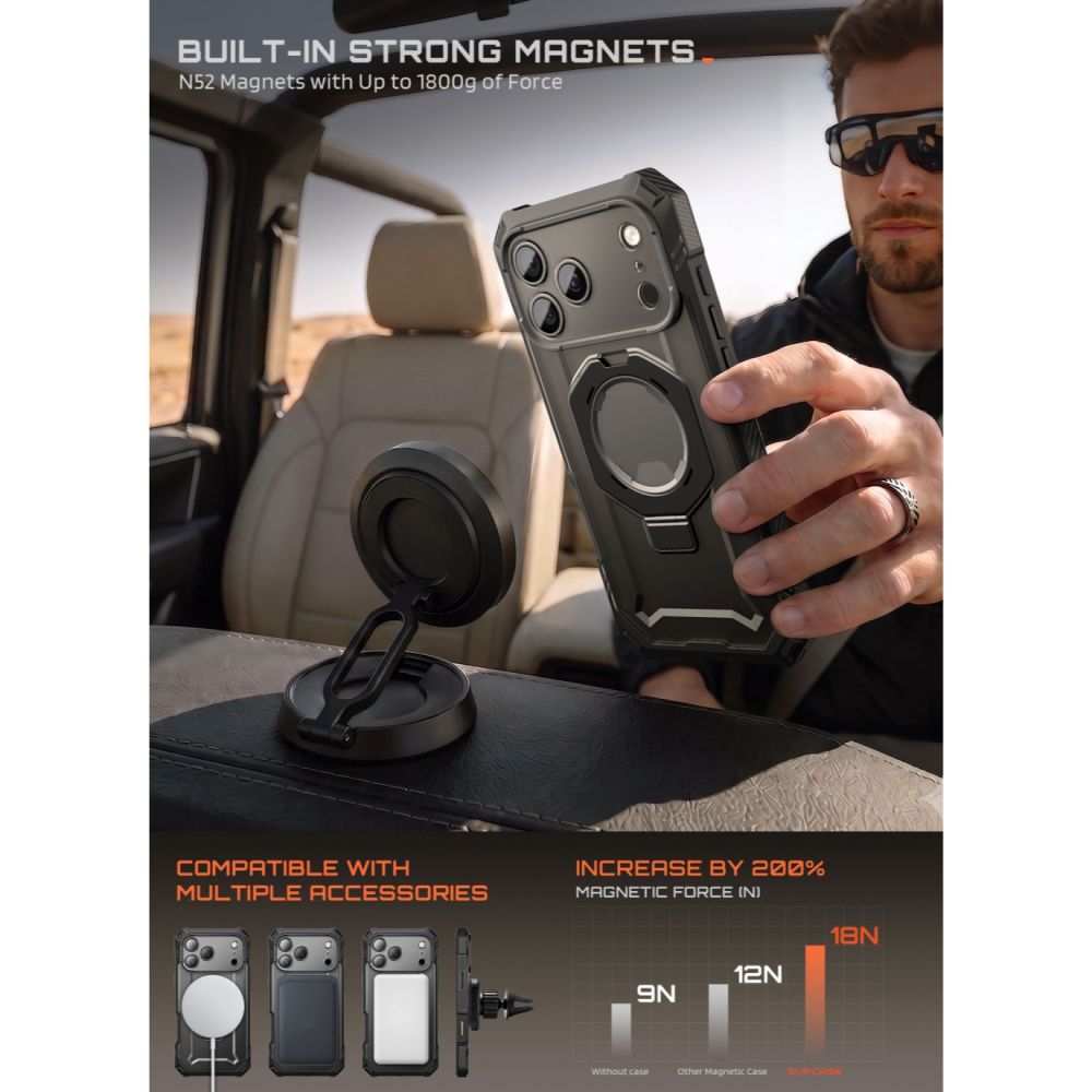 Supcase iPhone 18 Pro Max / iPhone 17 Pro Max - Σκληρή Θήκη με Προστασία Οθόνης και MagSafe / Stand - Grip Pro Mag - Black