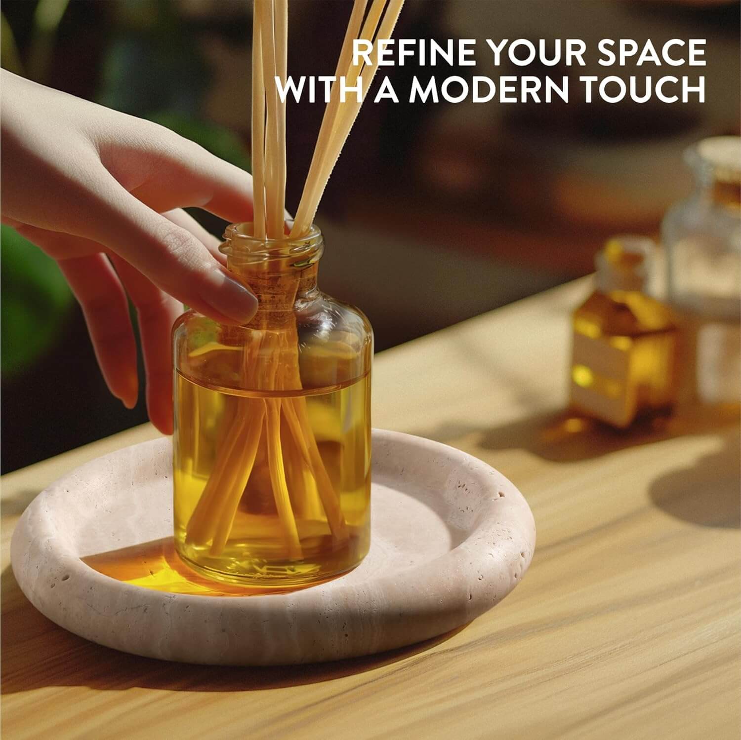 Navaris Στρόγγυλος Διακοσμητικός Δίσκος από Φυσική Πέτρα Τραβερτίνη - 20 x 2,5 cm - ‎Beige Natural