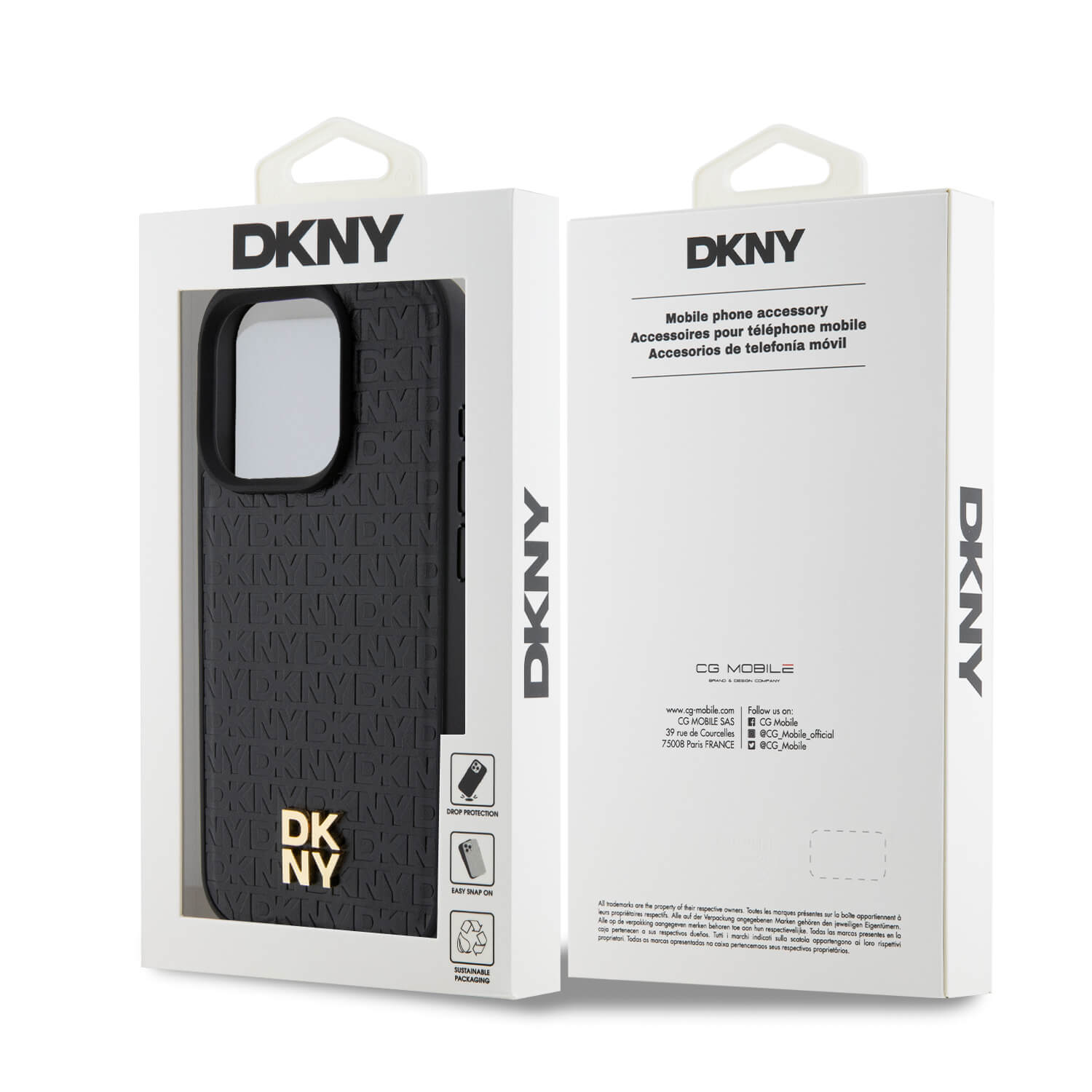 DKNY iPhone 15 Pro - Leather Monogram Pattern Metal Logo MagSafe Σκληρή Θήκη με Επένδυση Συνθετικού Δέρματος - Black