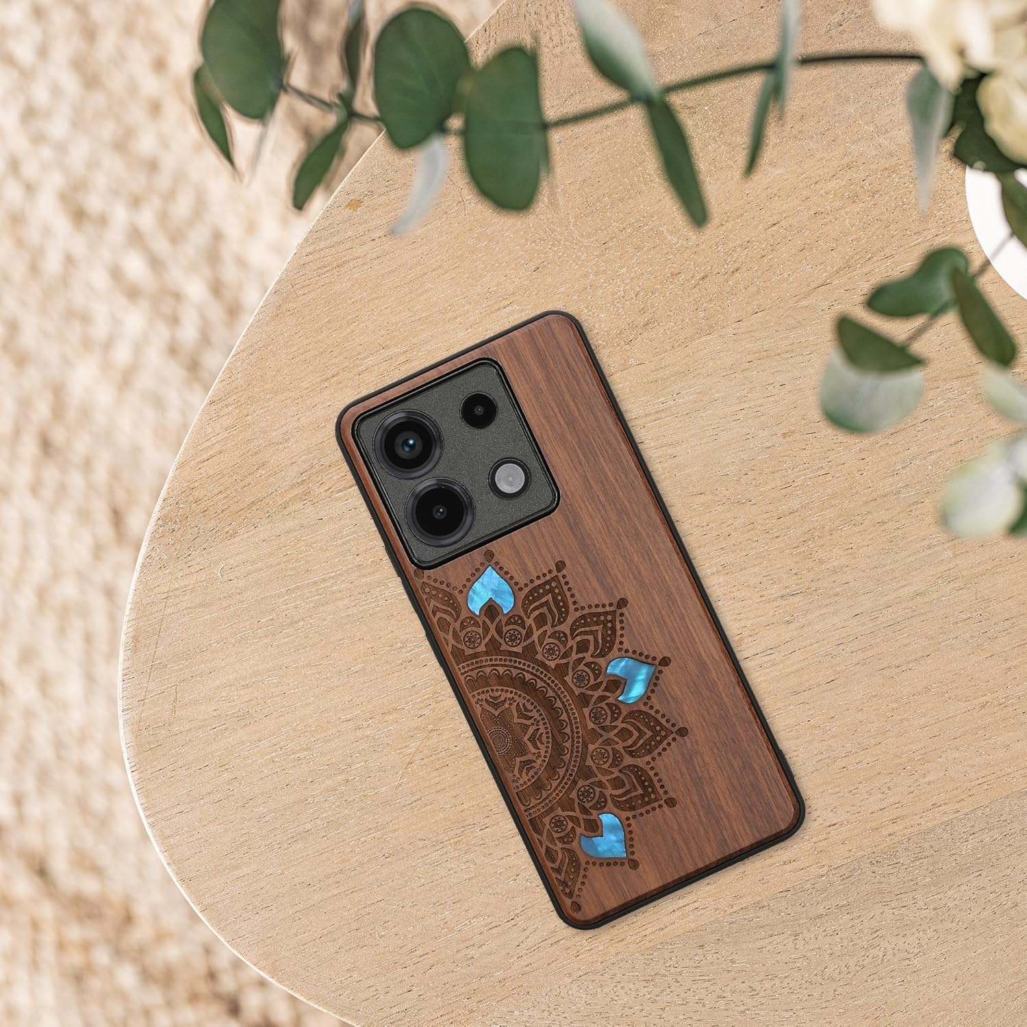 KW Xiaomi Redmi Note 13 Pro 5G / Poco X6 5G Θήκη από Φυσικό Ξύλο - Design Rising Sun - Dark Brown / Mother of Pearl