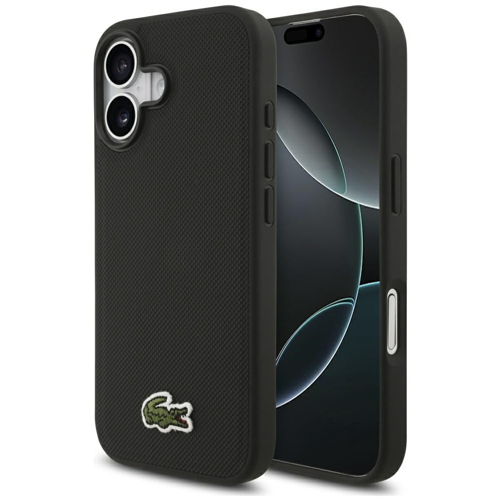 Lacoste iPhone 17 - Iconic Petit Pique Woven Logo MagSafe - Σκληρή Θήκη με Πλαίσιο Σιλικόνης - Black