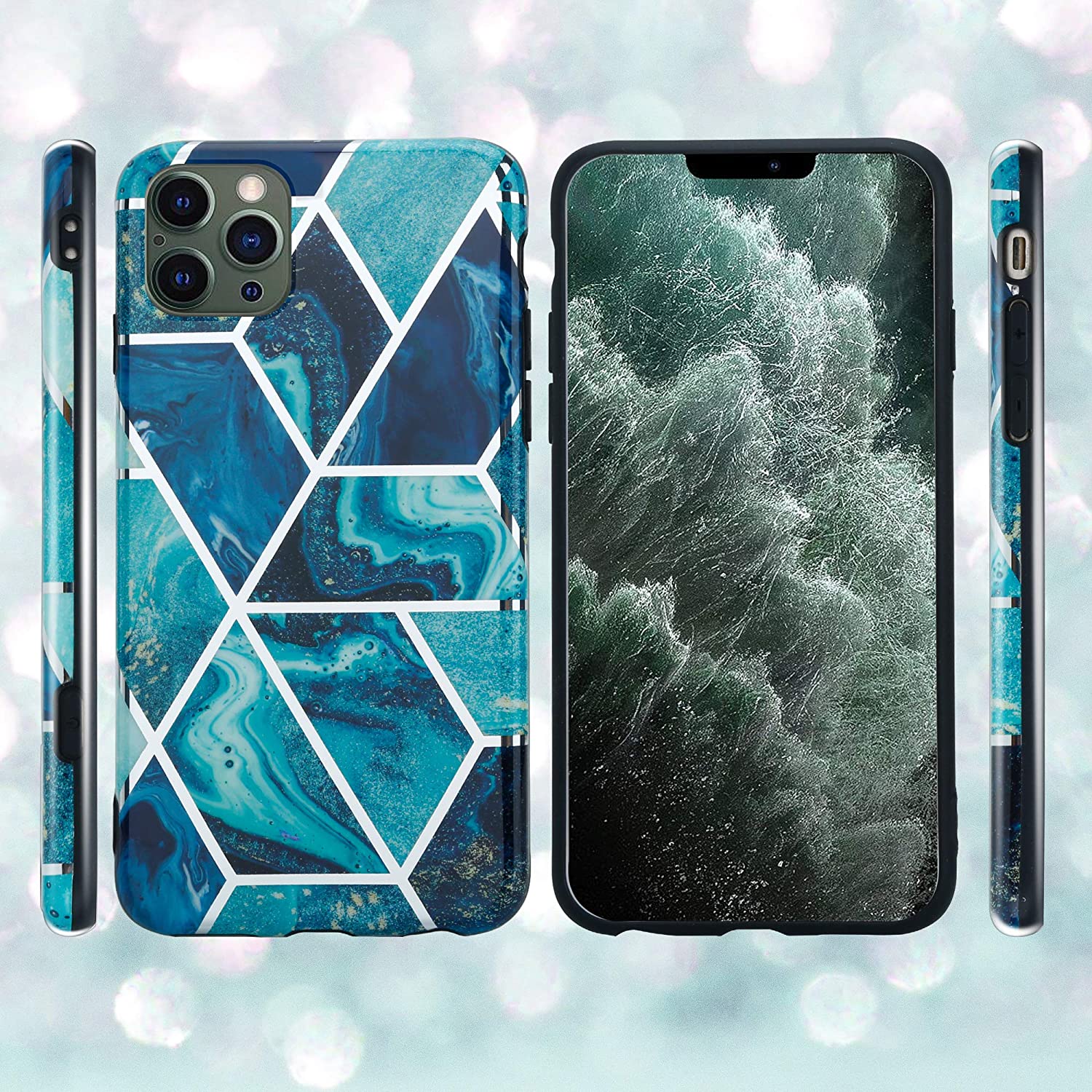 Cadorabo iPhone 12 Pro Max Θήκη Σιλικόνης TPU - Design Marble No.13 Mosaic Pattern - Blue Wave