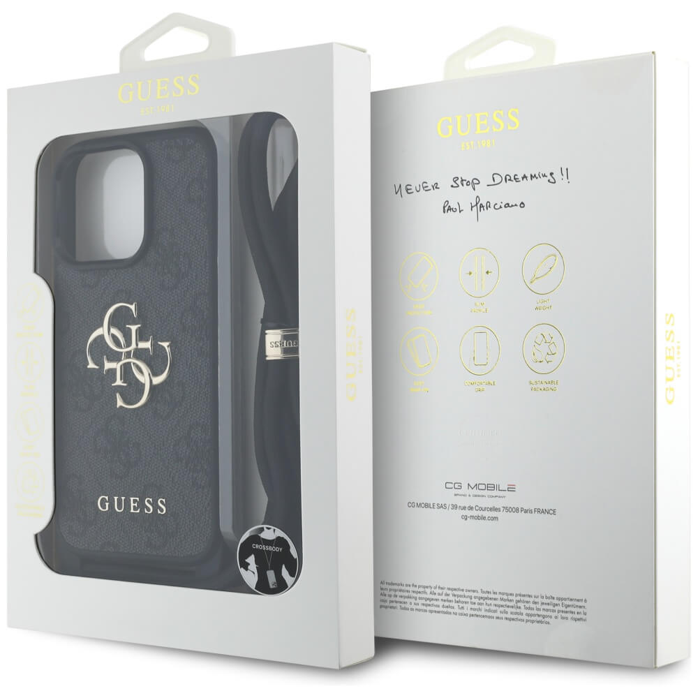 Guess iPhone 16 Pro Max - 4G Big Logo Cord Stap Crossbody - Θήκη με Επένδυση Συνθετικού Δέρματος και Λουράκι - Black - GUHCP16XP4GMGCRK
