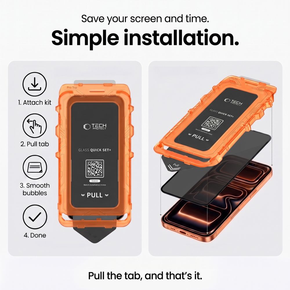 Tech-Protect iPhone 18 Pro - Σετ με 2 Full Screen Privacy Αντιχαρακτικά Γυαλιά Οθόνης με Οδηγό Τοποθέτησης - Quick Set Spy Plus - Privacy