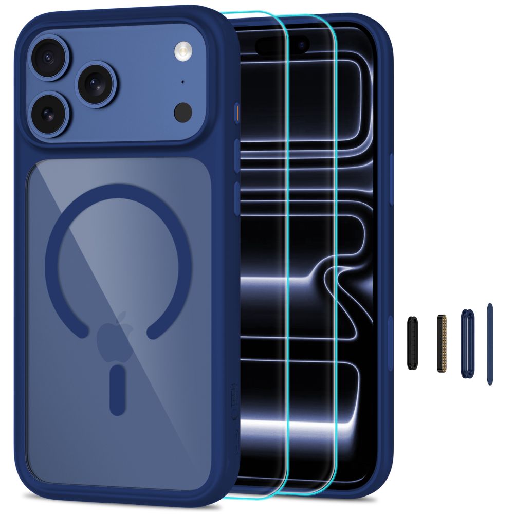 Tech-Protect iPhone 18 Pro / iPhone 17 Pro - Σκληρή Θήκη με Πλαίσιο Σιλικόνης MagSafe και 2 Αντιχαρακτικά Γυαλιά Οθόνης - MagOne CC - Deep Blue / Clear